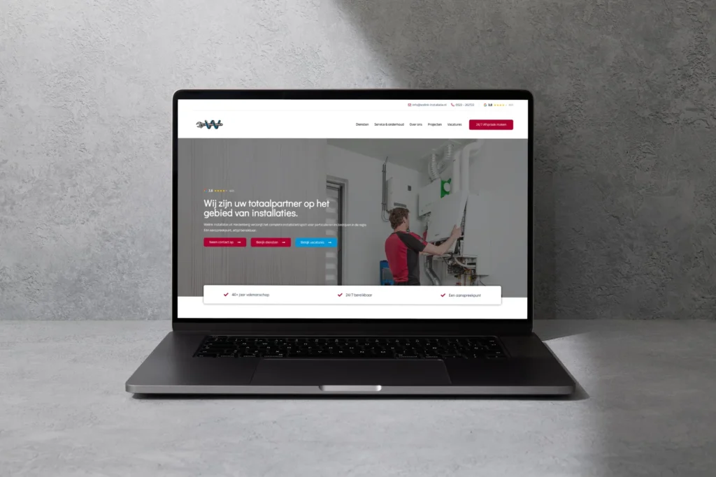 Mockup van de website van Installatiebedrijf Welink