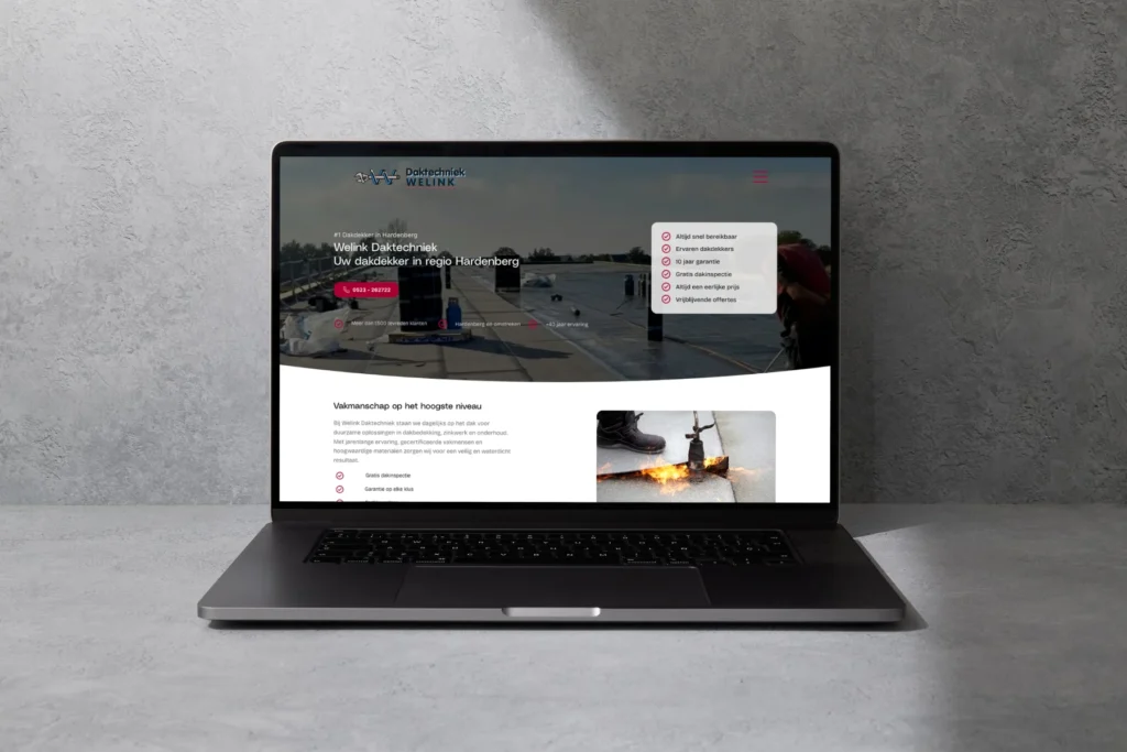 Mockup van de website van Welink Daktechniek
