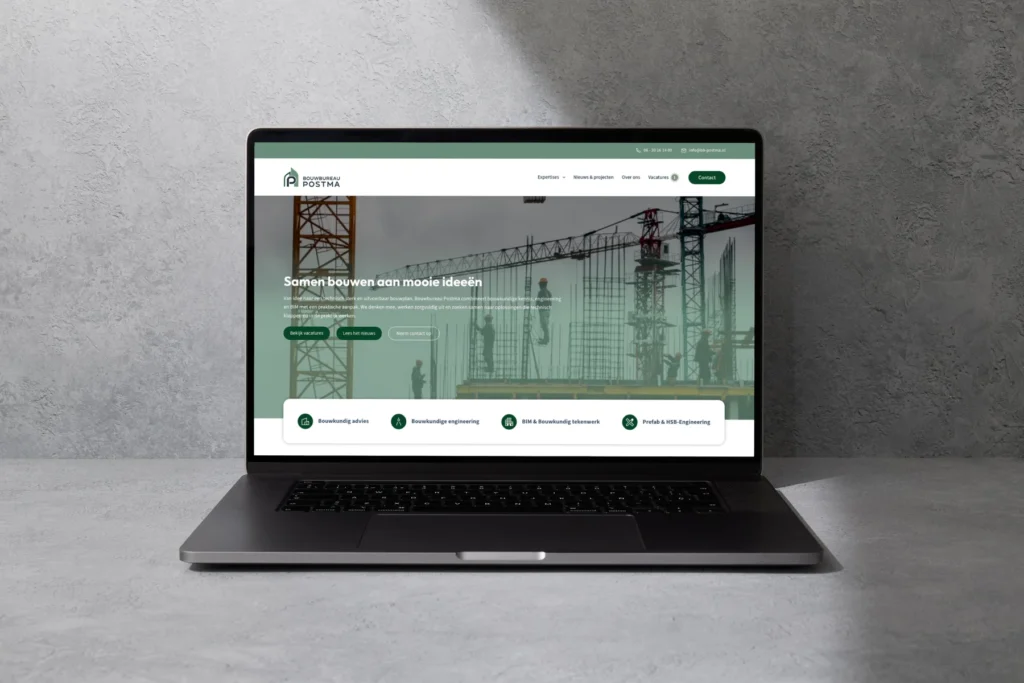 Mockup van de website van Bouwbureau Postma